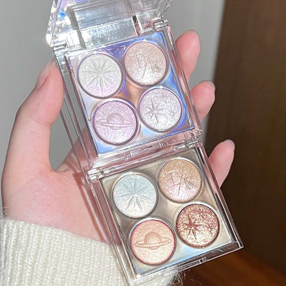 Planet Four-color Diamond Glitter Eyeshadow Palette Aurora Purple Metallic Shimmering Baked Powder Highlighter Eye Shadow Makeup