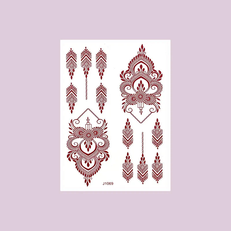 Waterproof Henna Tattoo Stickers for Women Flower Instant Fake Tattoo for Hand Temporary Tattoos for Wedding Party Festival