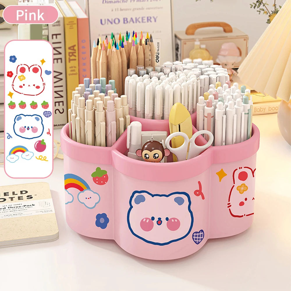 Cartoon Fire Wheel 360 Degree Rotating Pen Holder Storage Box Large Capacity Storage Box Office Desktop Stationery Storage