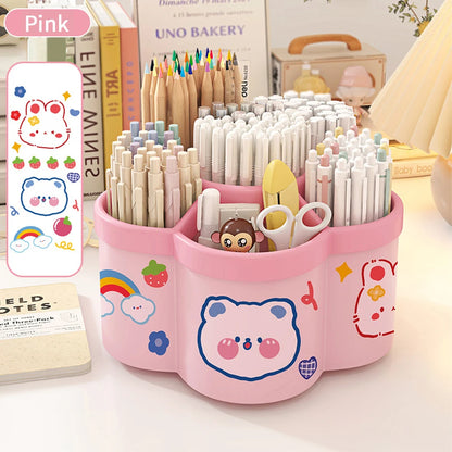 Cartoon Fire Wheel 360 Degree Rotating Pen Holder Storage Box Large Capacity Storage Box Office Desktop Stationery Storage