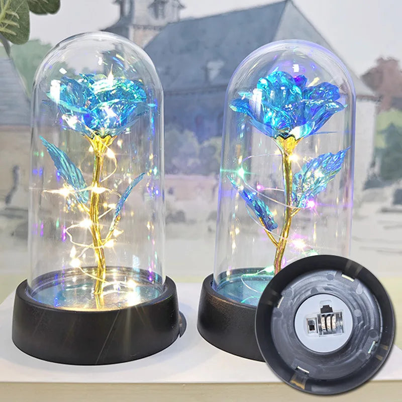 Valentines Day Gift for Girlfriend Eternal Rose LED Light Foil Flower In Glass Cover Mothers Day Wedding Favors Bridesmaid Gift