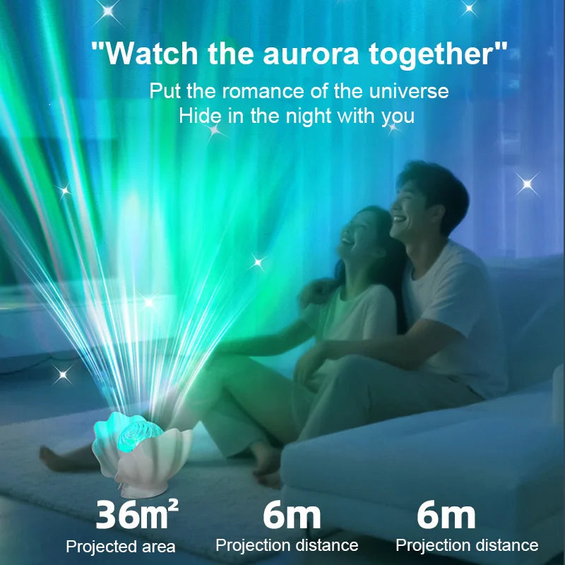 Shell Pearl Starry Sky Projection Night Light Bedroom Decoration Romantic Aurora Water Ripple Atmosphere Lamp