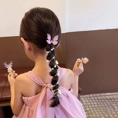 Sweet Butterfly Rose Phone Line Hair Hoop Children's Phone Line Braided Hair Rope Girls' Hair Tie Headwear
