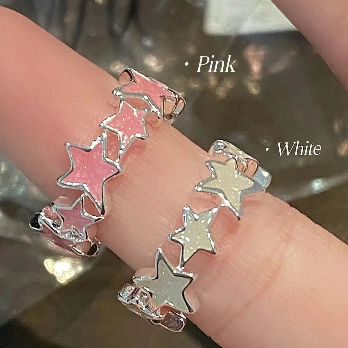 Y2k Irregular Pink Stars Rings Sweet Girls Cute Opening Adjustable Ring Korean Enamel Blue Star Paired Rings Aesthetics Jewelry