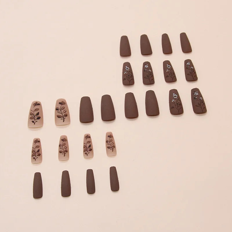 Caramel Flower 24 Pcs Press on Nails Pink Gradient Fake Nails Glossy Artificial Finger Manicure Reusable False Nails for Women