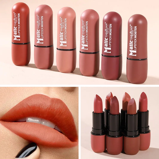 Sexy Matte Lipstick Color Rendering Non-stick Velvet Lips Contour Pencil Woman Make Up Cosmetics 6Colors Waterproof Long Lasting