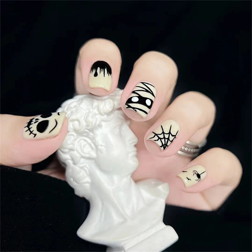 24Pcs/Set Pink Bow French Fake Nails Art Cute with Diamonds Girls Reusable Ballet Press on Nail Tips Oval Acrylic Stick on Nails