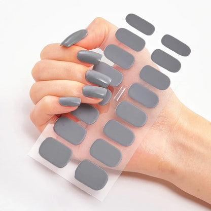 16Tips Nude Semi-Cured Gel Nail Wraps Sticker Long-Lasting UV LED Lamp French Nail Decal Full Cover Waterproof Semi-Cured Sticke