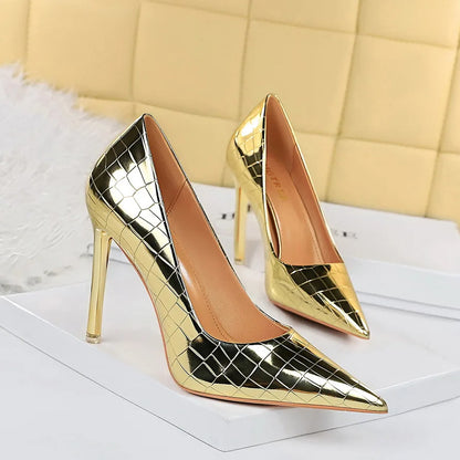 BIGTREE Shoes Women Sexy High Heels 10.5CM Pointed Toe Party Pumps Female Shallow Serpentine Ladies Thin Heel Female Footwear