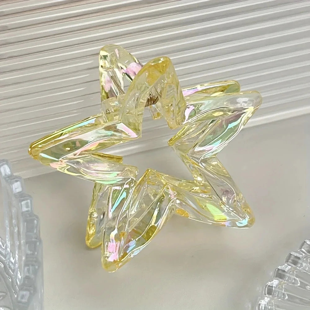 Colorful Hollow Five-Pointed Star Shark Clip Simple Transparent Hairpin Sweet Temperament Girls Hairpin Hair Accessories