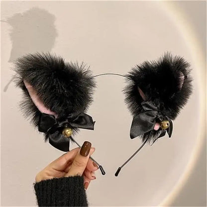 Sexy Cat Ear Bow Headband Necklace Plush Bell Hairband Girl Hairhoop Headwear Costume Accessory for Cosplay Masquerade