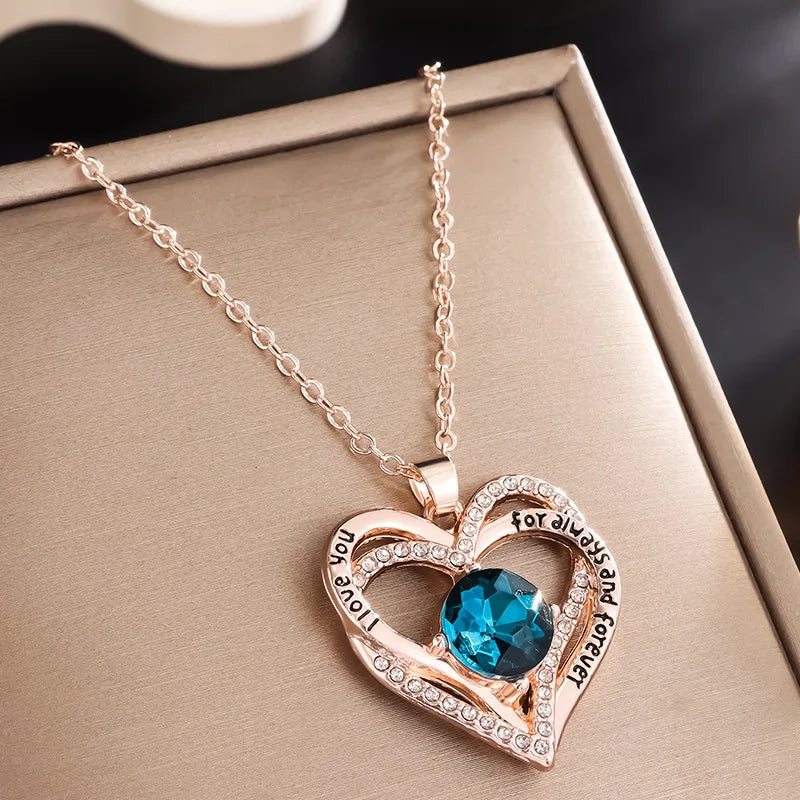 Fashion Zircon Double Heart Pendant Necklace For Women Valentine Gift Rhinestone Love Heart Chain Party Jewelry Lady Girlfriend
