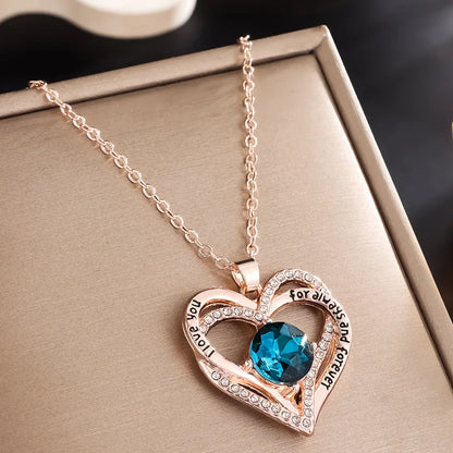 Fashion Zircon Double Heart Pendant Necklace For Women Valentine Gift Rhinestone Love Heart Chain Party Jewelry Lady Girlfriend