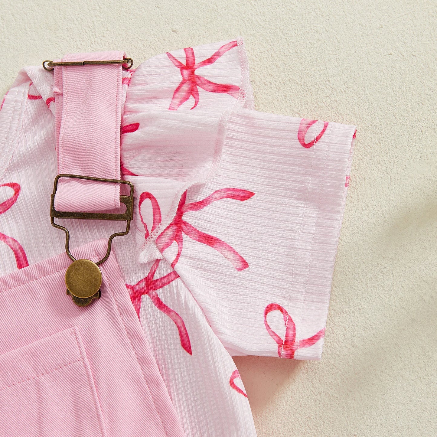 Fashion Baby Girl  Romper Overall Shorts 2 Pcs Set Infant Summer Bow Pattern Ruffled Crew Neck Short Sleeve Jumpsuits Clothes
