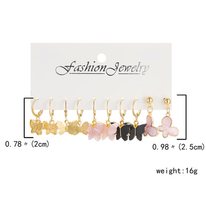 3-9 Pairs Heart Butterfly Drop Earrings Set Big Circle Piercings Earrings Jewelry for Women Imitation Pearl Hoop Cute Ear Buckle