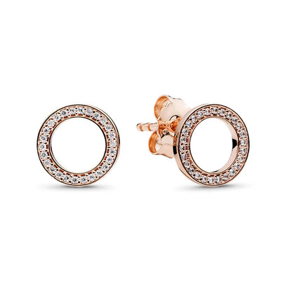 TOGORY Newest Rose Gold Brand Stud Earrings For Ladies Women Crown Love Round Earrings Jewellery Birthday Gift Special Offer