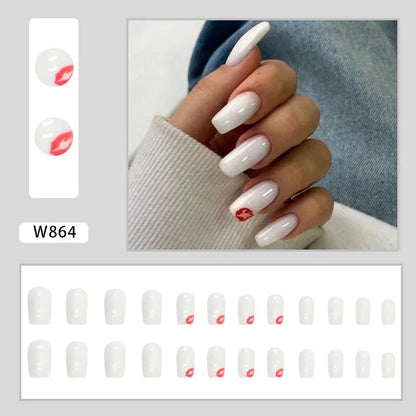 Fresh Green Tea 24 Pcs Fake Nail with Jelly sticker Press on False Nails Wearable Round Head Oval Full Cover Nail Tips