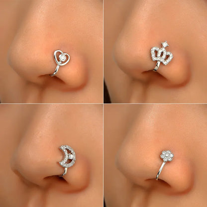 1Pc Copper Fake Piercing Nose Ring Butterfly Crown Star Heart Clip On Nose Ear Clip Cuff Earring for Women Gift Body Jewelry Nez