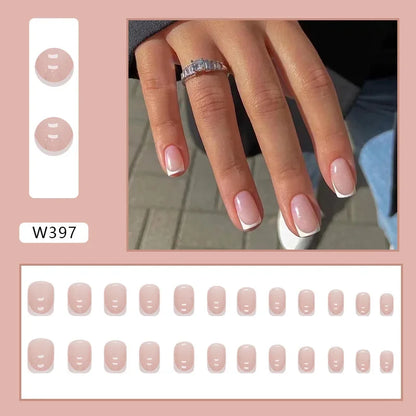 Fresh Green Tea 24 Pcs Fake Nail with Jelly sticker Press on False Nails Wearable Round Head Oval Full Cover Nail Tips