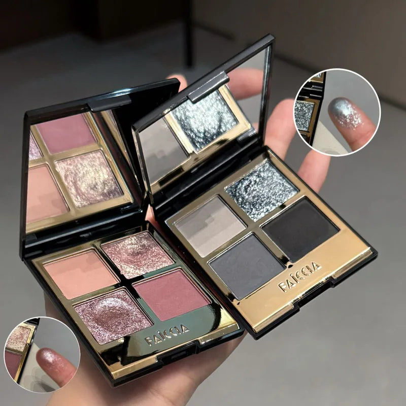 4-Color Sparkling Eyeshadow Palette Smoky Black Eye Shadow Matte Glitter Eye Pigment Long Lasting Waterproof Eyes Makeup Palette