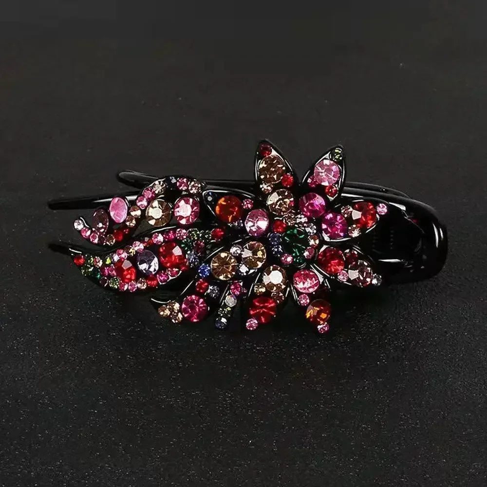 Shiny Rhinestone Hairpin Flower Leaf Duckbill Hair Claws Retro Hair Clips Accessories For Women Shinning Ponytail Headwear