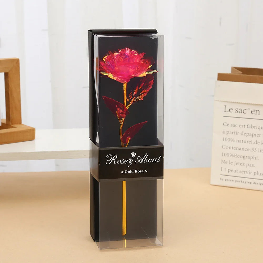 Golden Rose Flower with Gift Box Valentine Day Gift Artificial Roses Foil Rose Flowers Party Wedding Decor Present For Lover