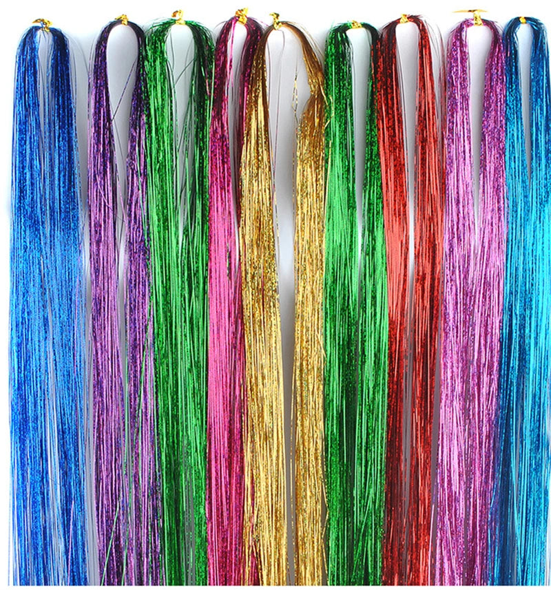 Sparkle Shiny Hair Tinsel Rainbow Strands Dazzles Women Hippie for Braiding Headdress False Hair Extensions Decor Glitter Strips