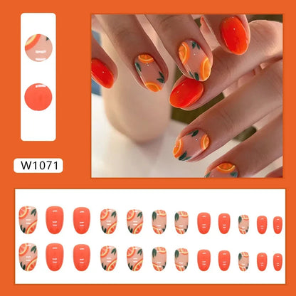 Fresh Green Tea 24 Pcs Fake Nail with Jelly sticker Press on False Nails Wearable Round Head Oval Full Cover Nail Tips