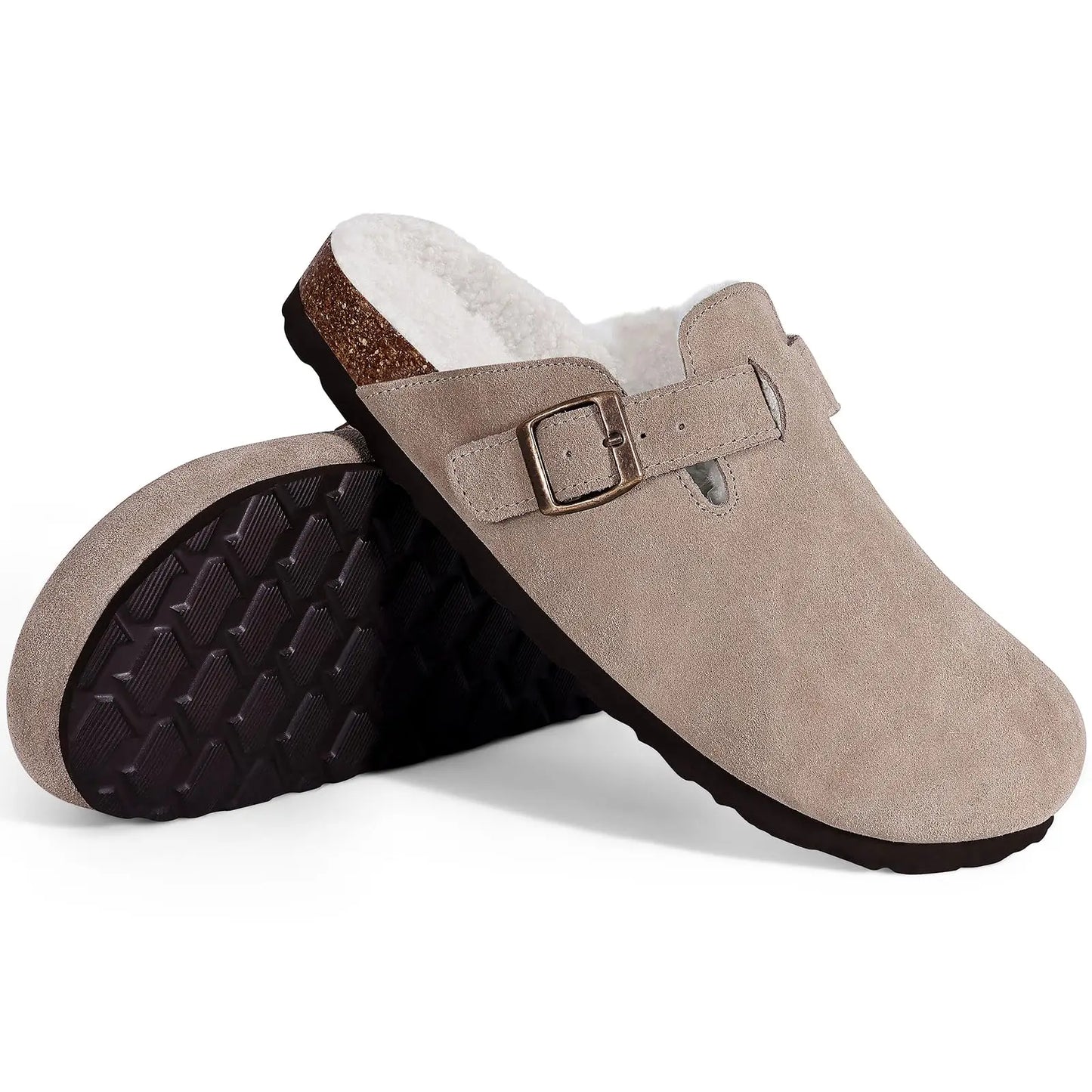 Asgard Women's Fuzzy Clogs Slippers Indoor Warm Plush Fur Cork Footbed Clogs Slippers Winter Lady House Flats Cotton Slippers