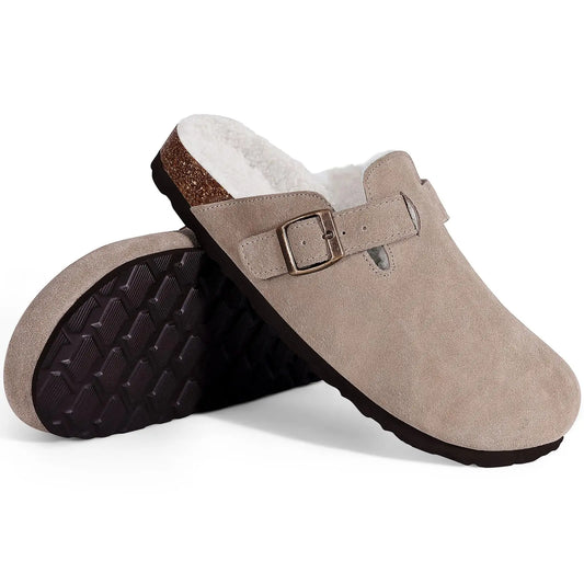 Asgard Women's Fuzzy Clogs Slippers Indoor Warm Plush Fur Cork Footbed Clogs Slippers Winter Lady House Flats Cotton Slippers