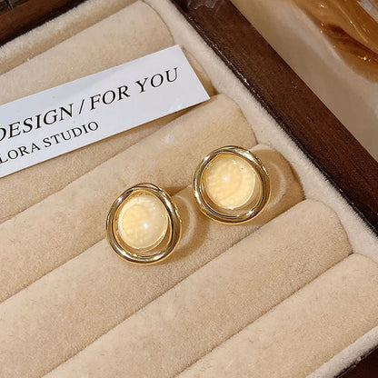 Retro Luxury Gold Color Geometry Trim Edge Imitation Pearl Piercing Stud Earrings for Women Bride Wedding Designer Jewelry Gifts
