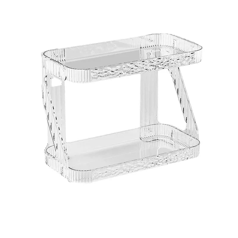 Gold Luxury Double Layer Bathroom Kitchen Vanity Cosmetic Transparent Storage Rack No Drilling Required Modern Minimalist Design