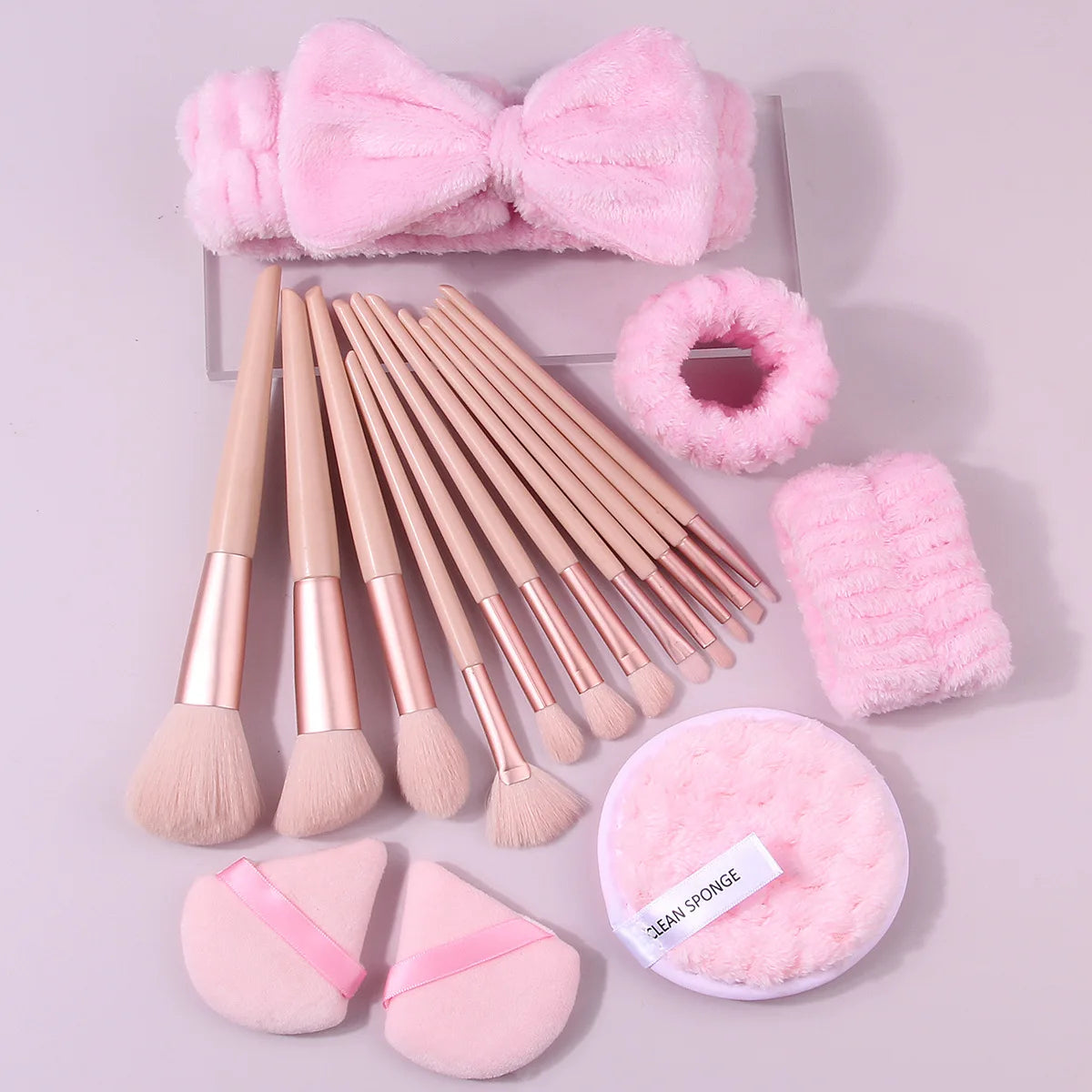 Large Combination Beauty Tools Set Face Washing Makeup Sponge Full Set Pink Cosmetic Brush Set for Ordinary People