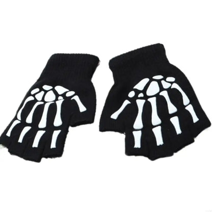 Warm Thermal Gloves Thick Stylish Mitten Gloves Half Finger Halloween Handwear Stylish Skeleton Gloves for Girl Women