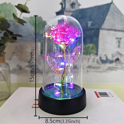 Valentines Day Gift for Girlfriend Eternal Rose LED Light Foil Flower In Glass Cover Mothers Day Wedding Favors Bridesmaid Gift