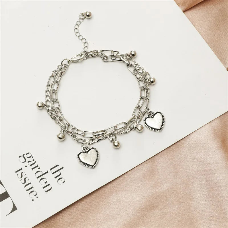 Double-Layer Heart Pendant Bracelet Simple Stylish Personalized Metal Multi-Layer Jewelry Accessory