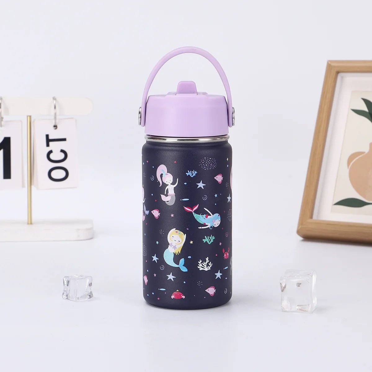 12oz Kids Water Bottle Cartoon Animal Children's Cup With Straw Stainless Steel Vacuum Flacks Thermos Bottle Thermal Mug Cups