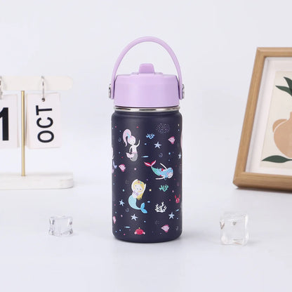 12oz Kids Water Bottle Cartoon Animal Children's Cup With Straw Stainless Steel Vacuum Flacks Thermos Bottle Thermal Mug Cups