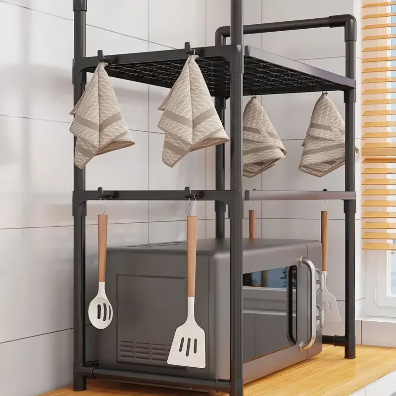 1pc Microwave Oven Storage Rack, Space-saving Countertop Kitchen Utensils Tableware Organizer, Kitchen Accessories Plastic Shelf