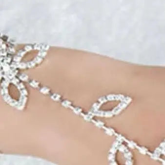 Crystal Rhinestone Leaf Hand Harness Bracelet Slave Chain Bracelet Ring Link Foot Finger Ring Finger Bracelet