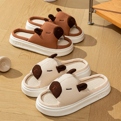 Cute Cartoon Flax Summer Women's Indoor Slippers Bedroom Soft Thick Sole Anti slip and odor proof  Fashion Leisure Home Shoes