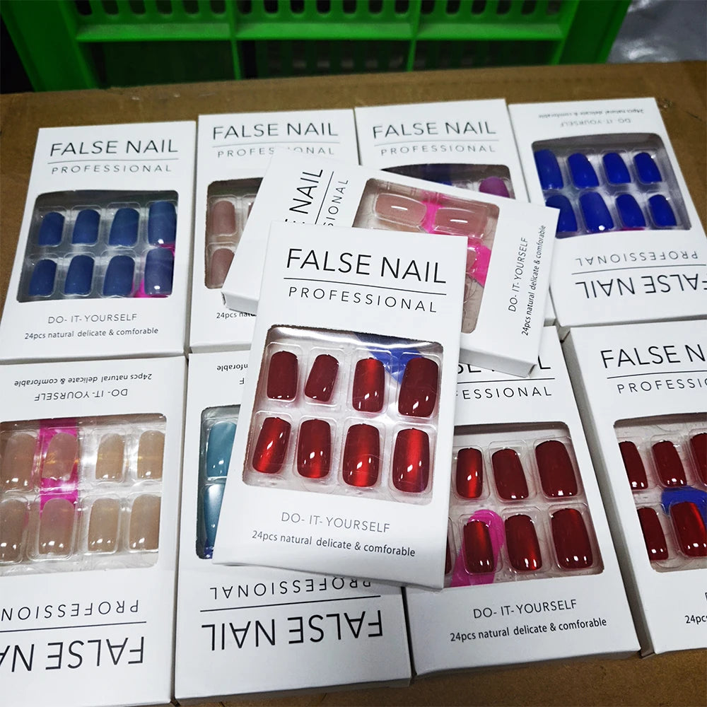 96/48/24PCS Sexy Red Cateye Press On Nails Medium Square Glossy Full Cover Detachable False Nails For Girl Valentine Girls' Gift