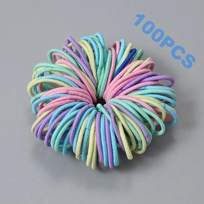 100pcs New Cute Girl Hair Bands Candy Color Elastic Rubber Band Hair Band Child Baby Headband Scrunchie Hair Tie Accessories