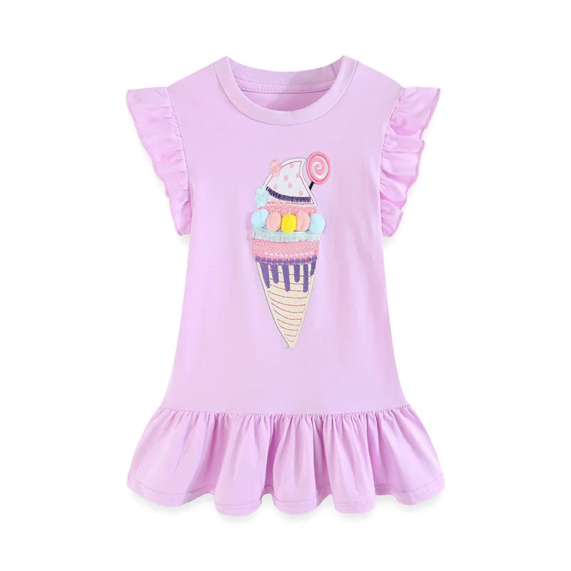 Jumping Meters New Arrival Bee Applique Girls Princess Dresses Cotton Children's Birthday Toddler Costume Hot Selling Frocks