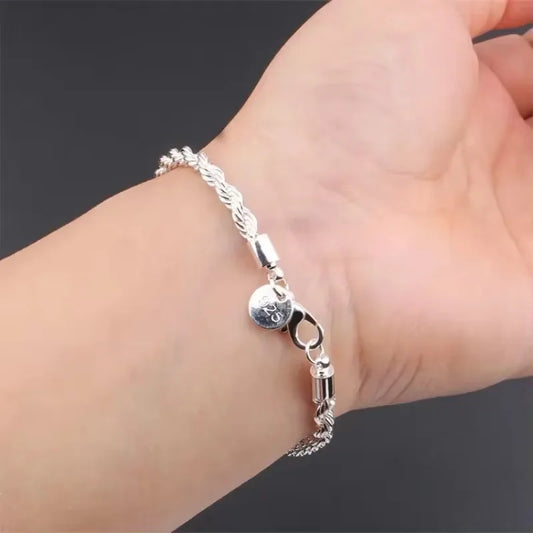 925 Sterling Silver 4MM Twisted Rope Bracelets for Women Men Fashion Minimalist Couple Chain Bracelet Unisex Party Jewelry Gifts