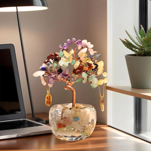 Crystal Tree Ornament Handmade Crystal Bonsai Tree Ornament Wealth & Good Luck Multi-Functional Decor for Men Women Family