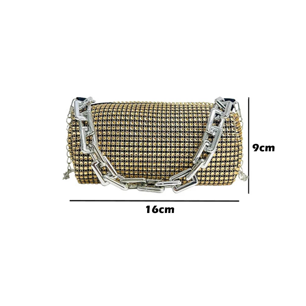 All Diamond Design Shoulder Bag Personalized Color Sparkling Bucket Bag Thick Chain Wedding Accessory Underarm Bag