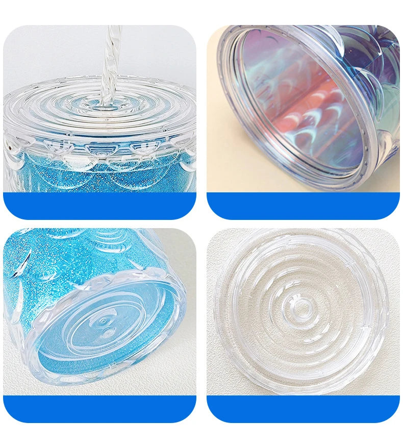 LUSQI 710ml Water Bottles With Straw Large Capacity Reusable - Creative Fish Scale Devise Plastic Drinking Cup