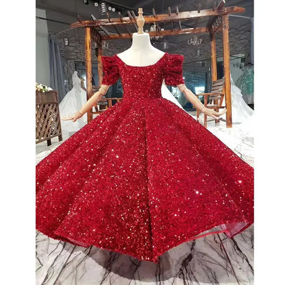 Children's Catwalk Dress Princess Dress New Fluffy Yarn Foreign Style Little Host Piano Performance Sequined Children's Dress