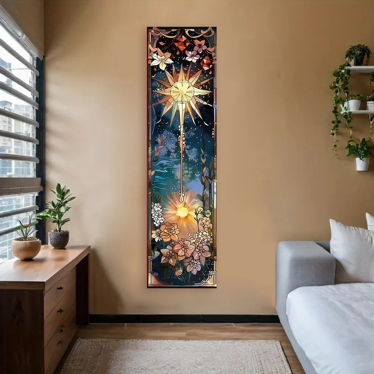 Landscape Vertical Banner Sun And Moon Tapestry Tree of Life Floral Starry Night Wall Decoration Aesthetic Tapestry Home Decor